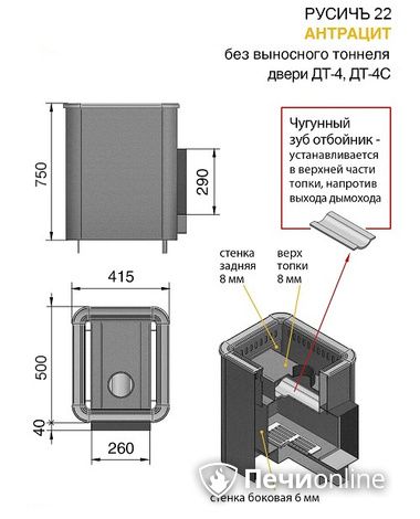 Дровяные печи-каменки Везувий Русичъ Антрацит 22 (ДТ-4С) без выноса в Рязани