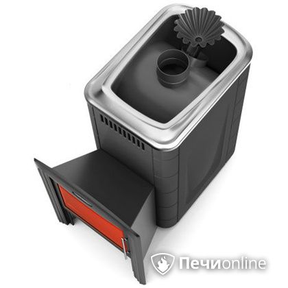 Дровяная банная печь TMF Ангара 2012 Carbon Витра с закрытой каменкой антрацит в Рязани