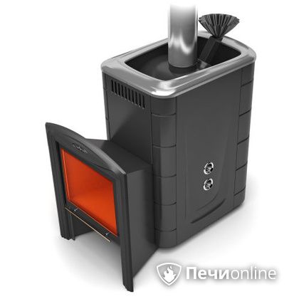 Дровяная банная печь TMF Гейзер 2014 Carbon Витра с теплообменником антрацит в Рязани